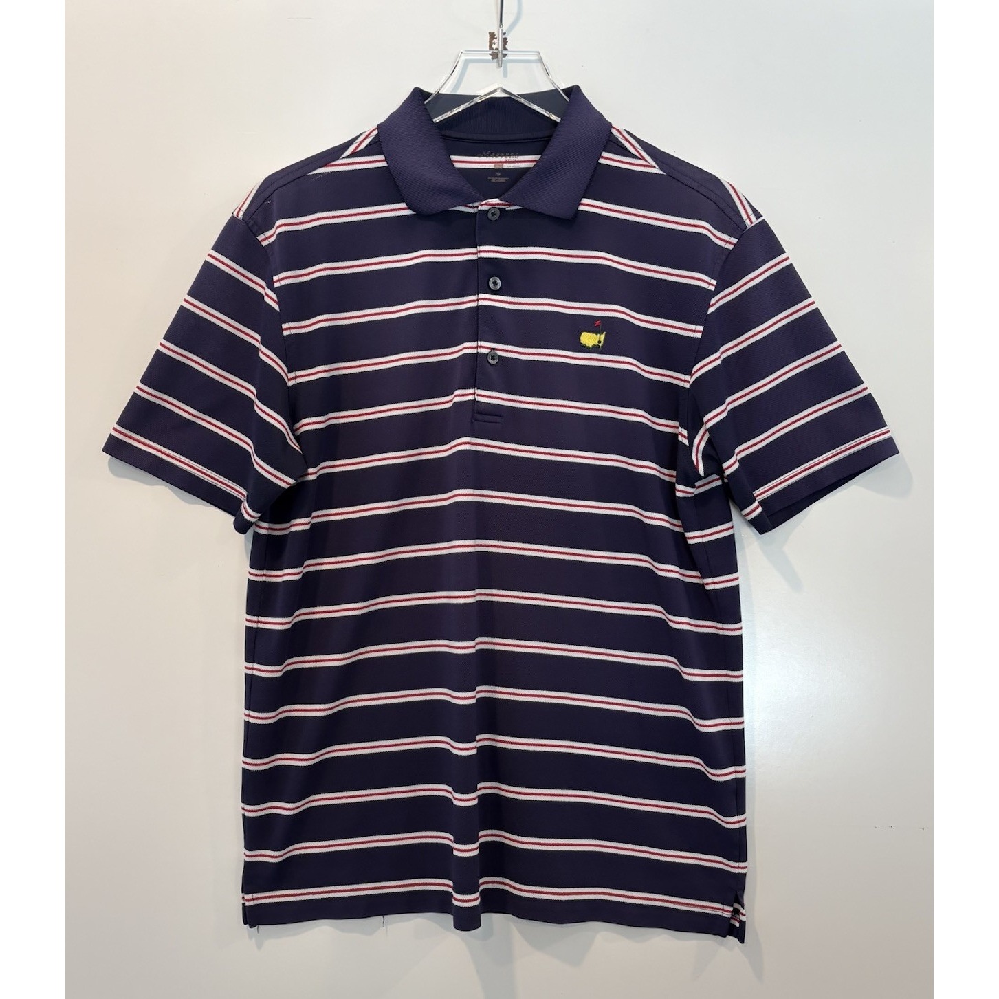 Masters Golf Tournament Polo Shirt Mens Large Navy Blue Striped Short Sleeve